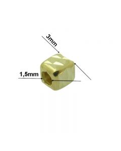 Kostka srebrna FASETOWANA 3,0mm(otw.1,5) ZŁOCONA
